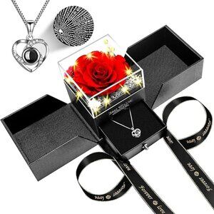 Preserved Rose Gift Box with 925 Sterling Silver Heart Necklace NWT
